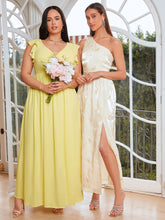 1pc One Shoulder Split Thigh Floral Embroidery Bridesmaid Dress